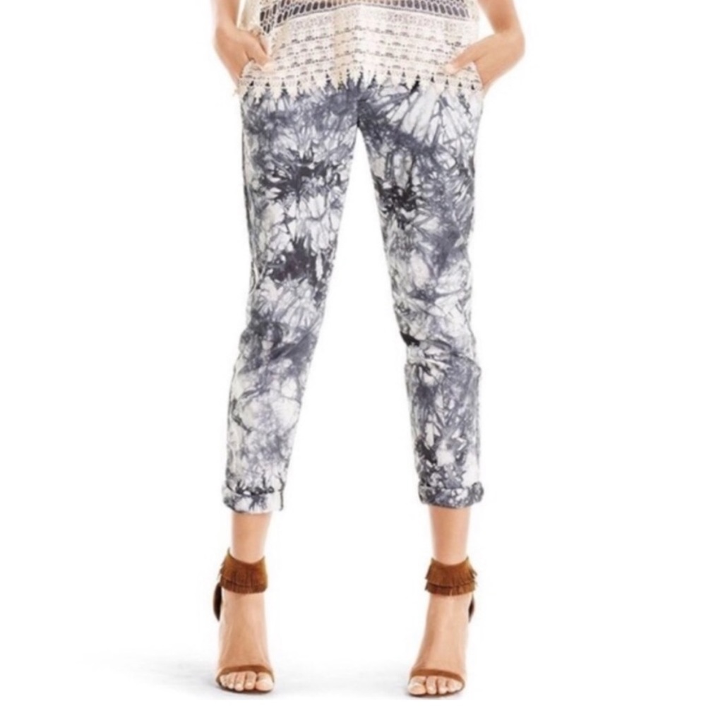 CABI Gray Marble Tie Dye Pants 100% Cotton Elastic Waist Side Pockets Size M
